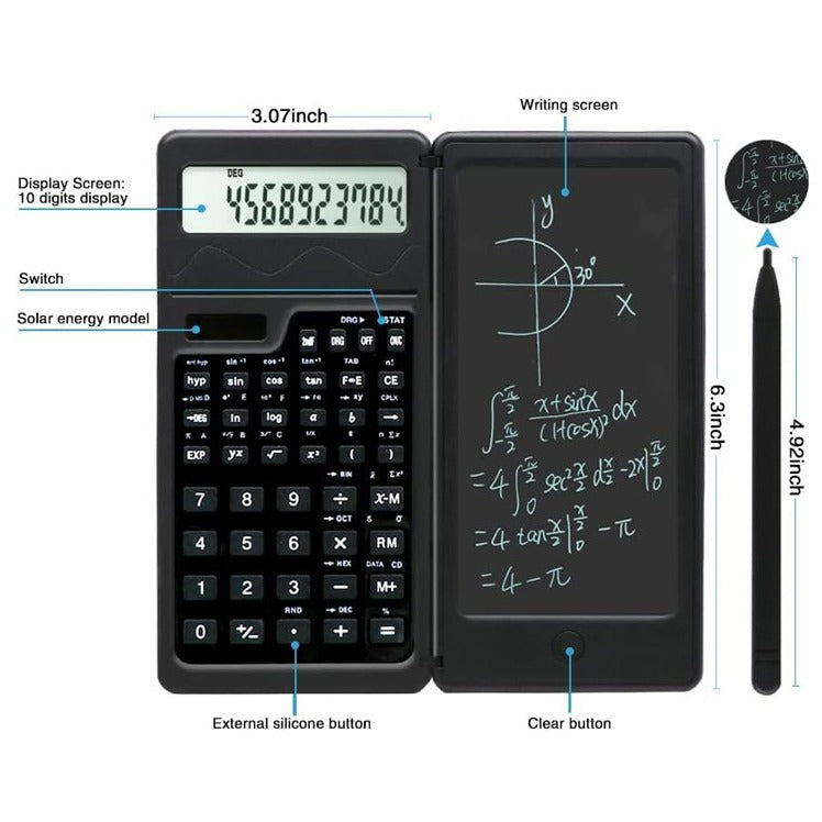 Two-in-One Solar Calculator with Handwriting Tablet