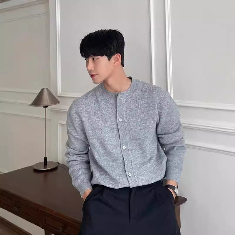 Men’s Korean Style Crewneck Knitted Sweater Jacket