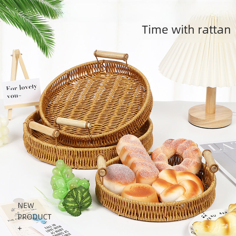 Handwoven Rattan Bread & Fruit Basket | Dual Handle Tray