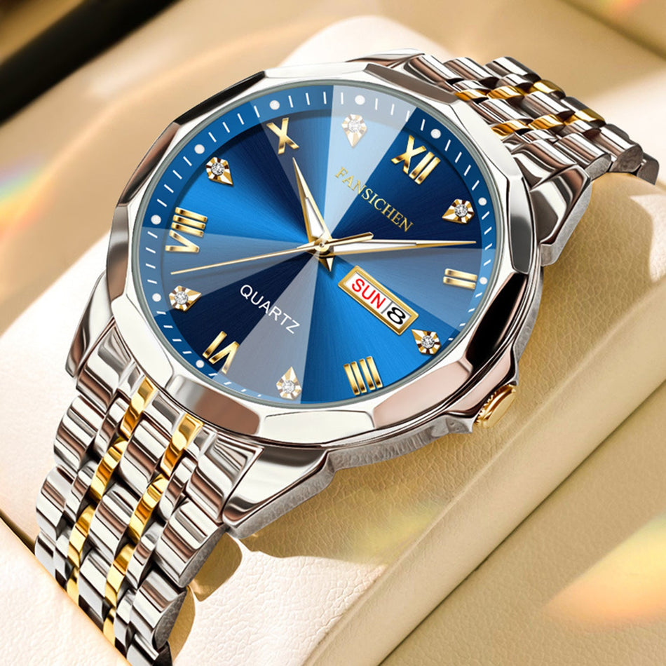Men’s Steel Band Watch – Double Calendar Luxury Style
