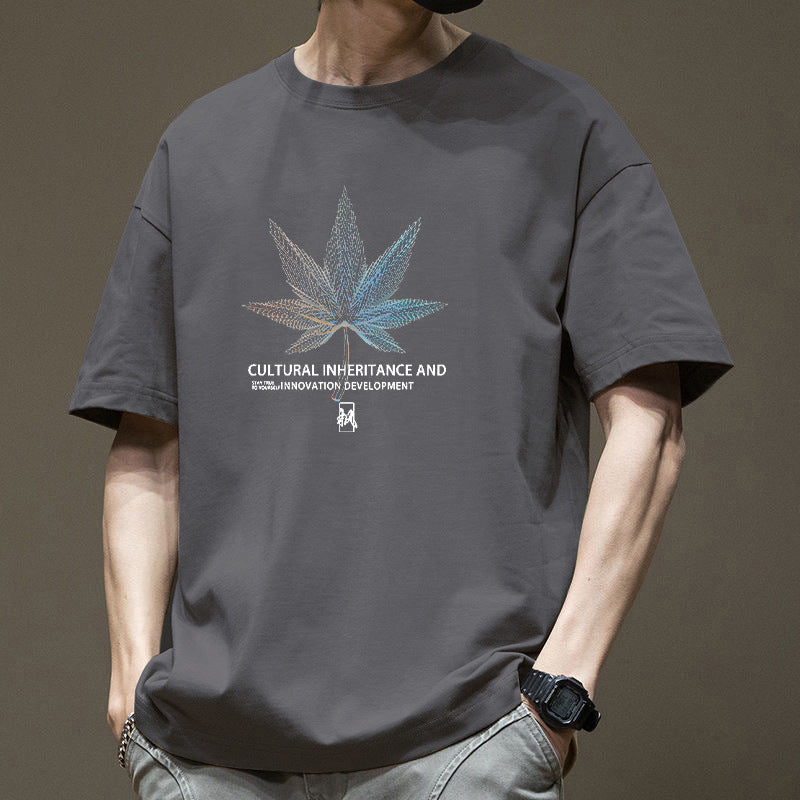 Men’s Heavy Cotton Short-Sleeve Loose American Fashion T-Shirt