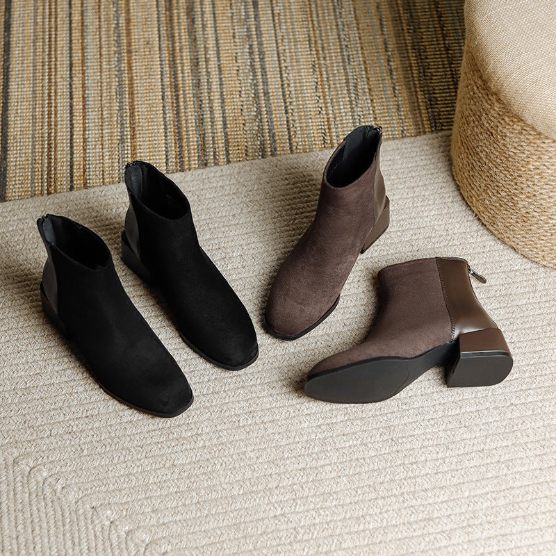 INSTOCK-Women’s Leather Chelsea Boots – Thick Heel & Cozy