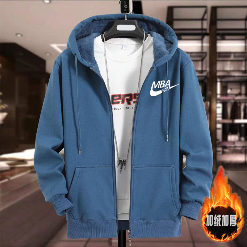 Men’s Fleece-Lined Hooded Cardigan Zipper Jacket