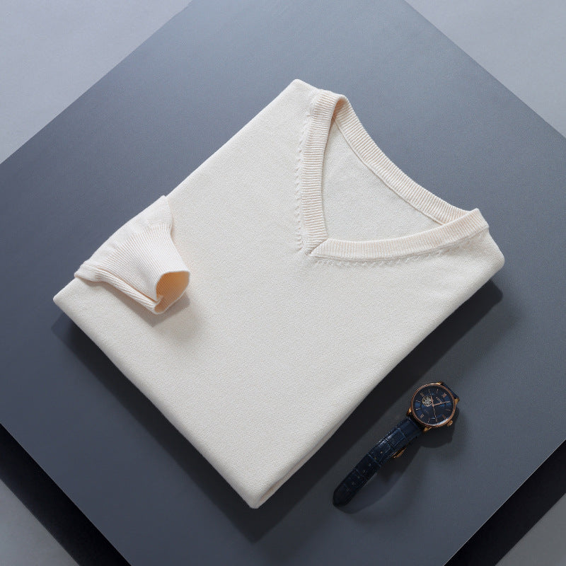 Men’s Large V-Neck Wool Sweater – Korean Loose Fit