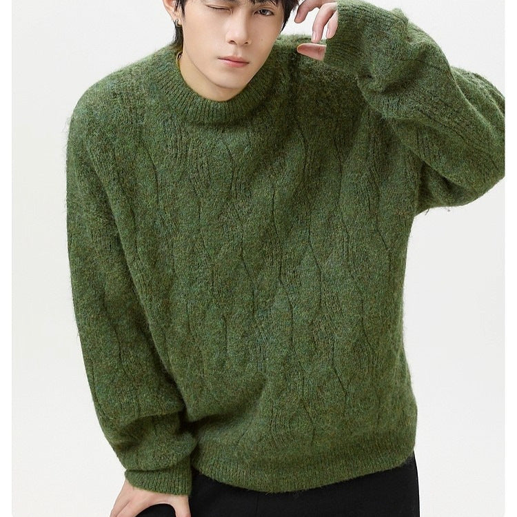 Men’s Retro Cable Knit Round Neck Pullover