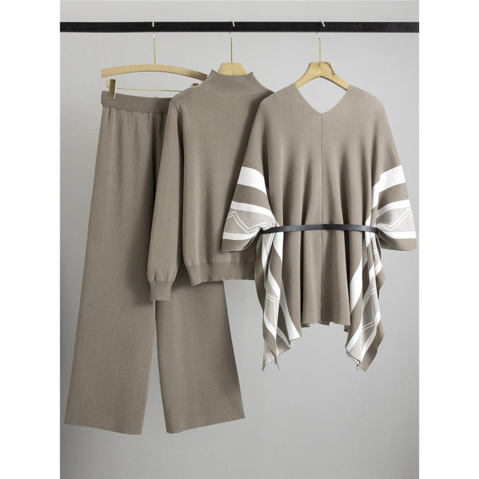 Women’s Knitted Shawl Cardigan Three-Piece Set