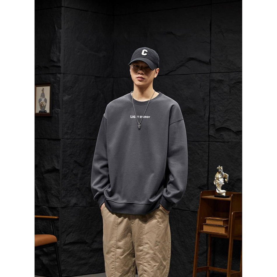 Heavyweight Fleece Crewneck Sweatshirt Men Loose Base Top