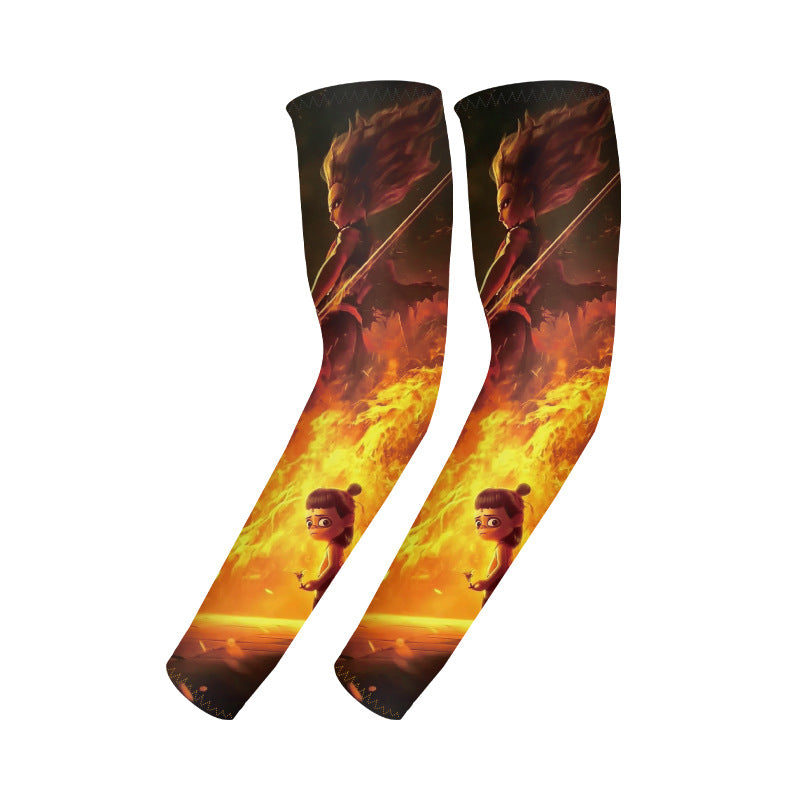 Nezha Print Cycling Ice Silk Sleeves | Breathable UV Guard