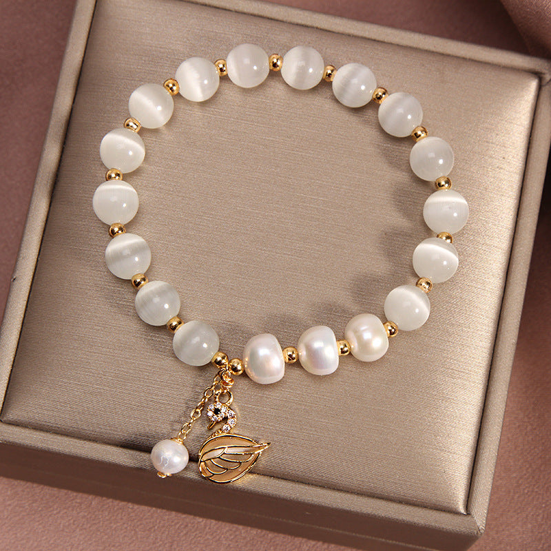 Opal Swan Crystal Bracelet with 8mm Beads