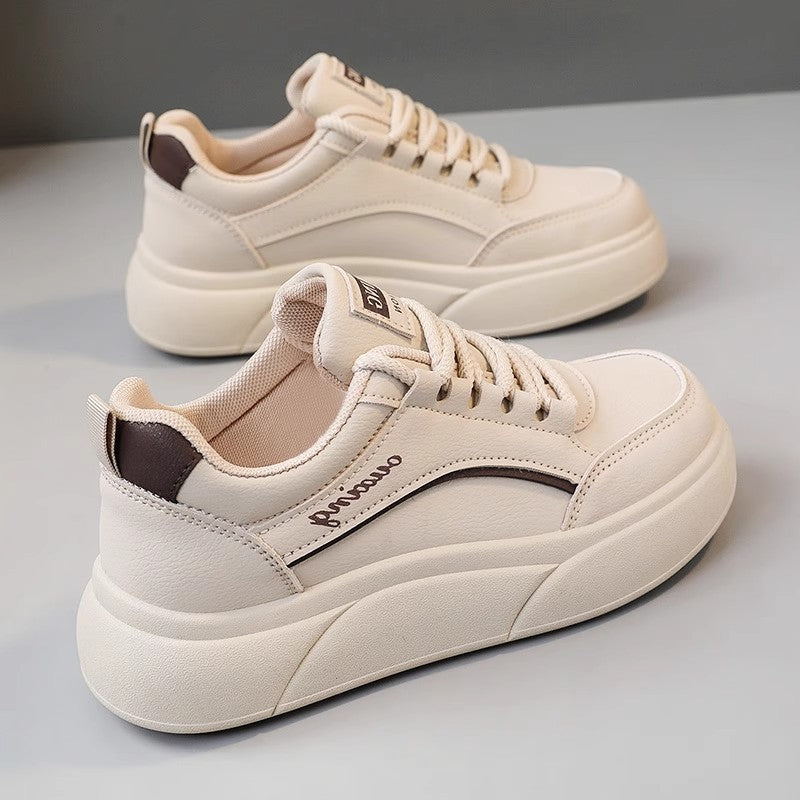 STOCK-Thick-Soled White Sports Shoes with 4.5cm Lift