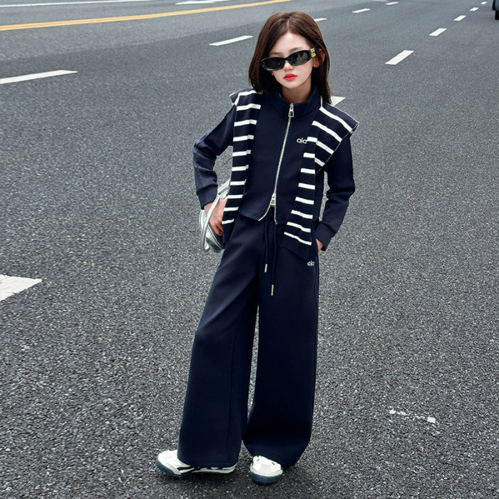 Girls’ Korean-Style Striped Shawl Two-Piece Set – Kids Fashion Nepal | Tudoholic