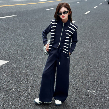 Girls’ Korean-Style Striped Shawl Two-Piece Set – Kids Fashion Nepal | Tudoholic