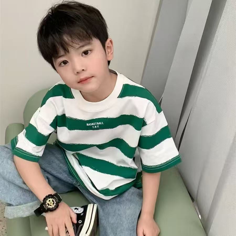 Boys Korean Style Striped Cotton Summer T-Shirt