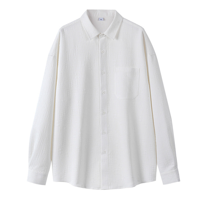 Men's French Style Textured Long Sleeve Casual Shirt Jacket
