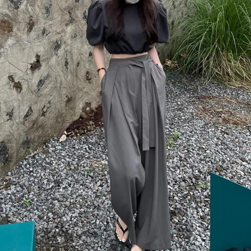 Lace-Up Wide-Leg Pants