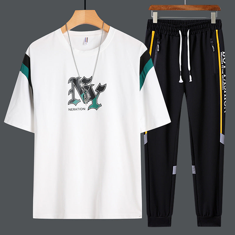Men's Summer Leisure Set: Short Sleeve Top and Long Pants