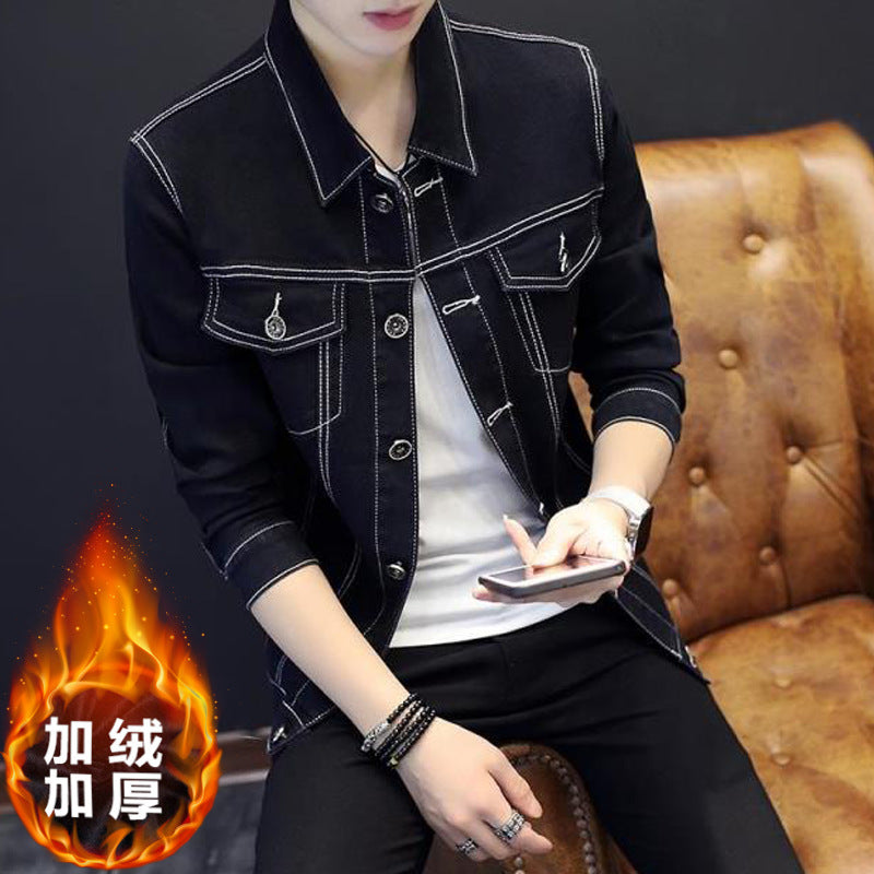 Men's Winter Fur Collar Denim Jacket Fleece-Lined Slim Fit Coat