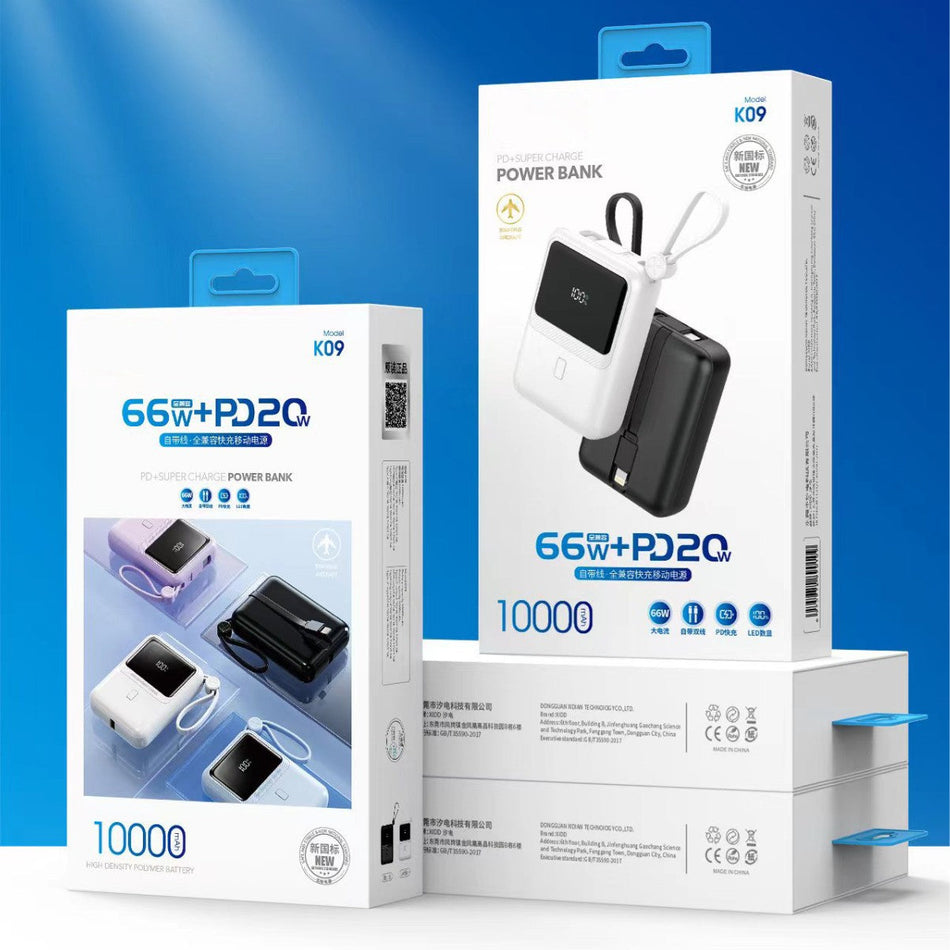 Sunseeker 66W Mini Power Bank with Cable 10000mAh