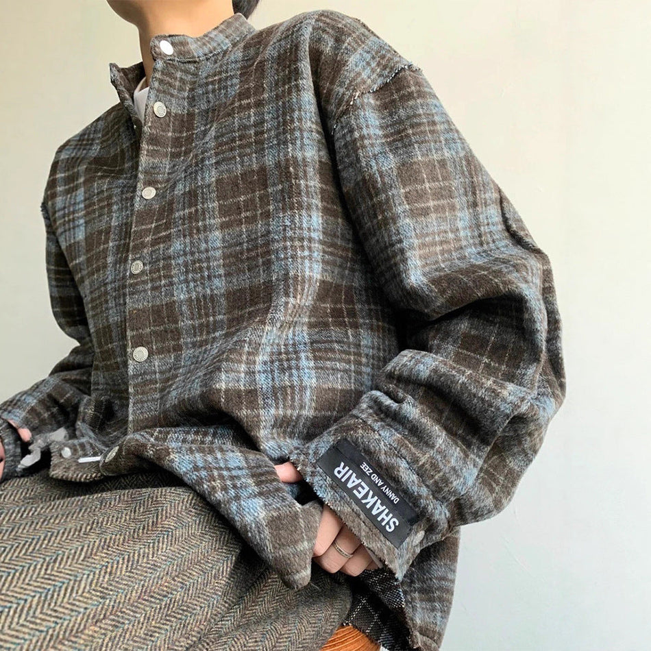 American Retro Men’s Plaid Overshirt Woolen Jacket