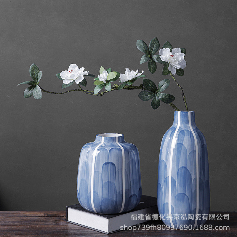 Blue Ceramic Vase for Living Room and Dining Table Decor