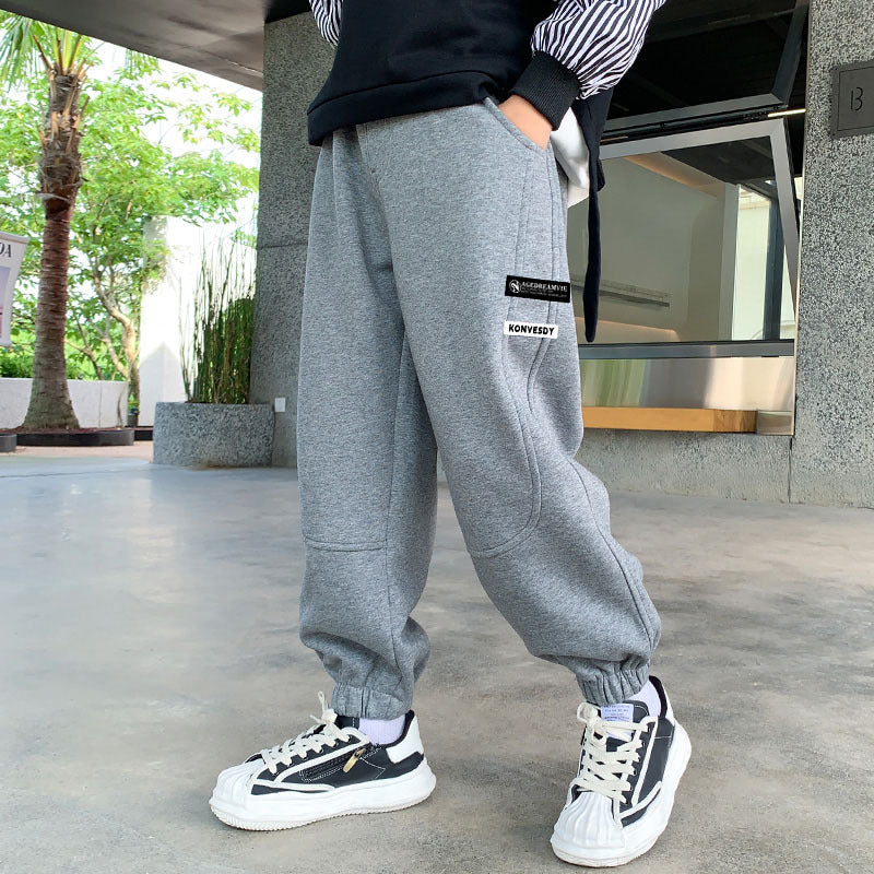 Boys Fleece-Lined Thickened Casual Pants Spring Autumn Winter