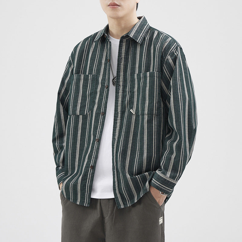 INSTOCK-Retro Striped Shirt for Men | American Style Inner Jacket