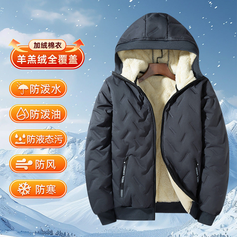 Men’s Fleece-Lined Cotton Jacket – Warm Hooded Winter Coat