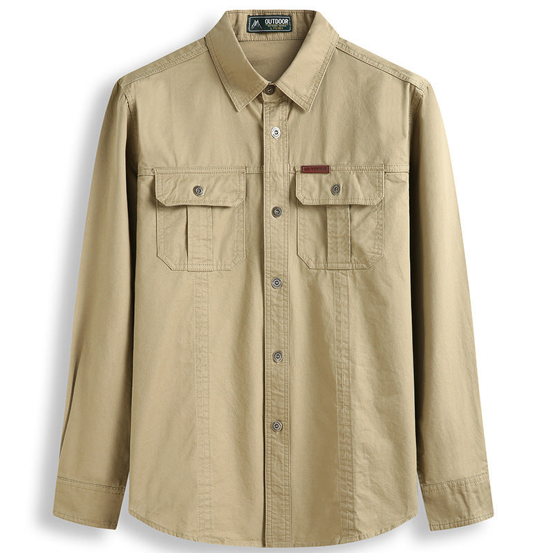 STOCK-Plus-Size Men’s Military Shirt – Long Sleeve Casual Frock