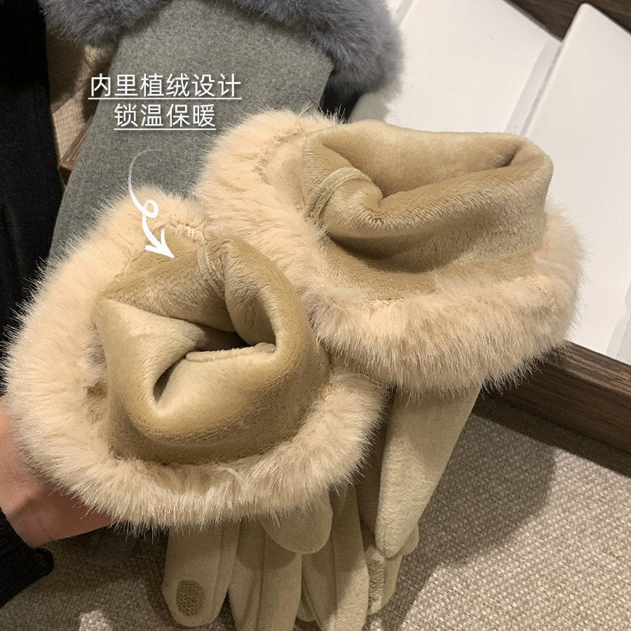 Luxury Velvet Touch Screen Plush Winter Gloves for Women Pro