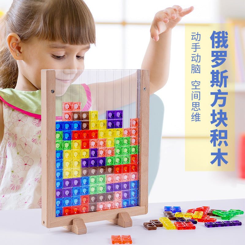 3D Beech Wood Tetris Blocks – Educational Puzzle Toy