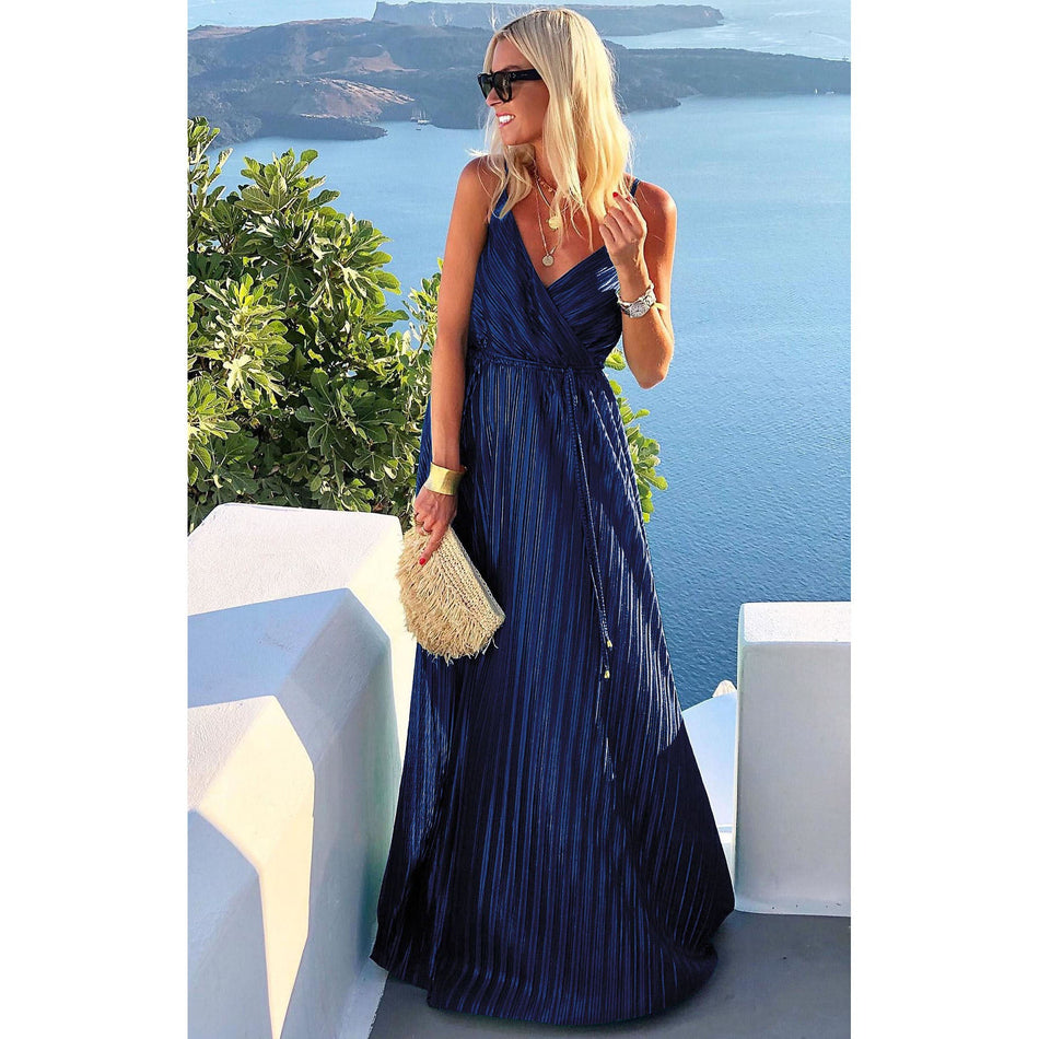 Pleated Sling Party Dress - 2026 "INS" Liquid Metal Holiday Luxe