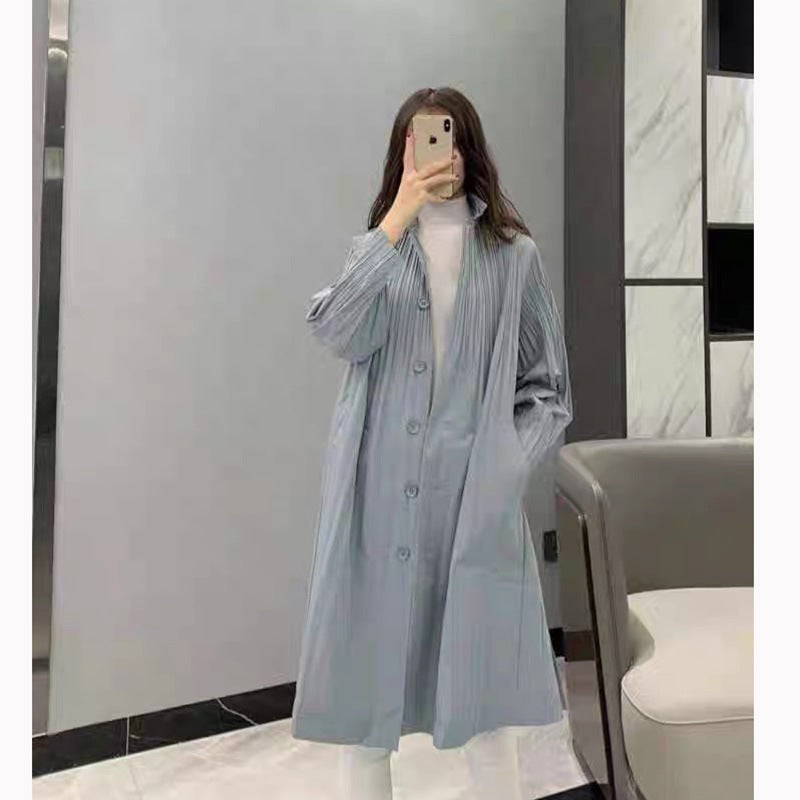 Women’s Pleated Mid-Length Trench Coat Korean Style