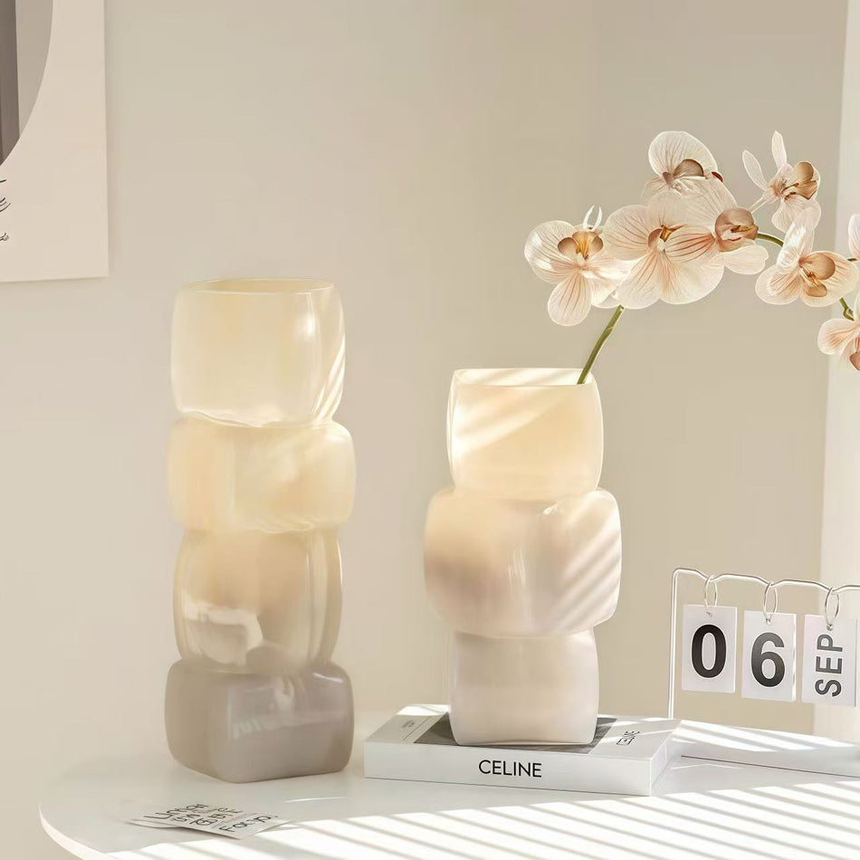 Coloured Glazed Square Vase for High-End Home Decor