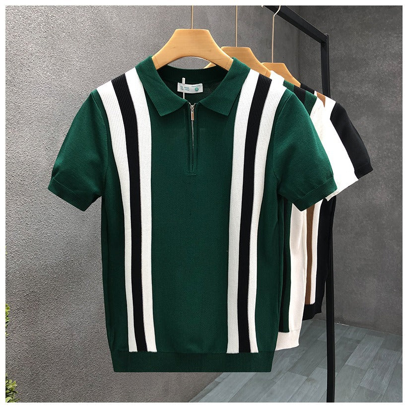 Men’s Contrast Lapel Half-Zip Polo – Slim Fit