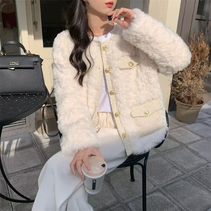 STOCK-Winter Lamb Wool Plush Loose Women’s Coat