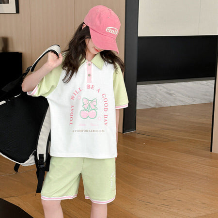 Girls Cartoon Polo Shorts Two-Piece Summer Set – Baby & Children's Outfits – Image 7