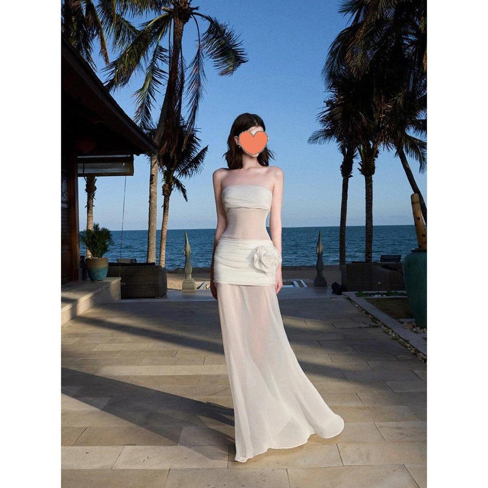 Seaside Fairy Mesh Tube Long Dress