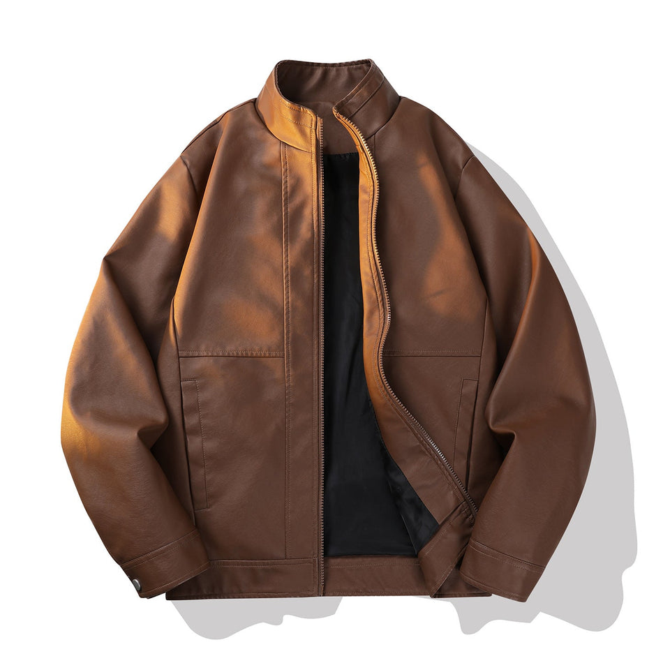 STOCK-2025 Men’s Leather Jacket | Stand Collar Loose Casual