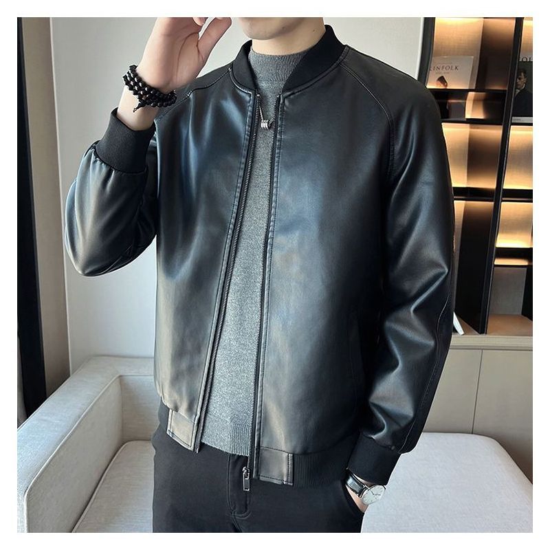Haining Men's Leather Jacket Spring Fall Short Business Casual