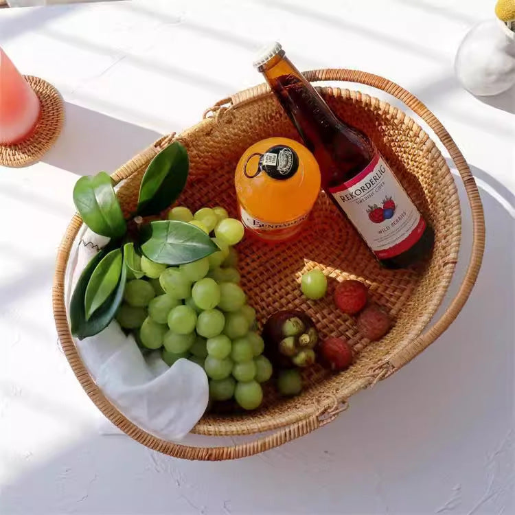 Vietnamese Rattan Portable Basket for Fruits and Picnic