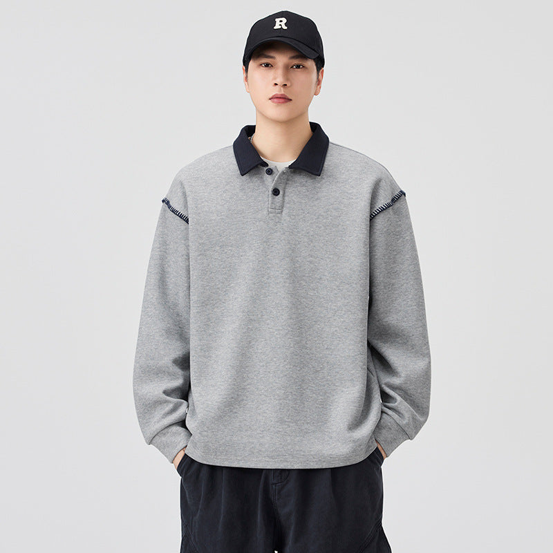 Anyang Men's Loose Long-Sleeved Polo Lapel Trendy Top