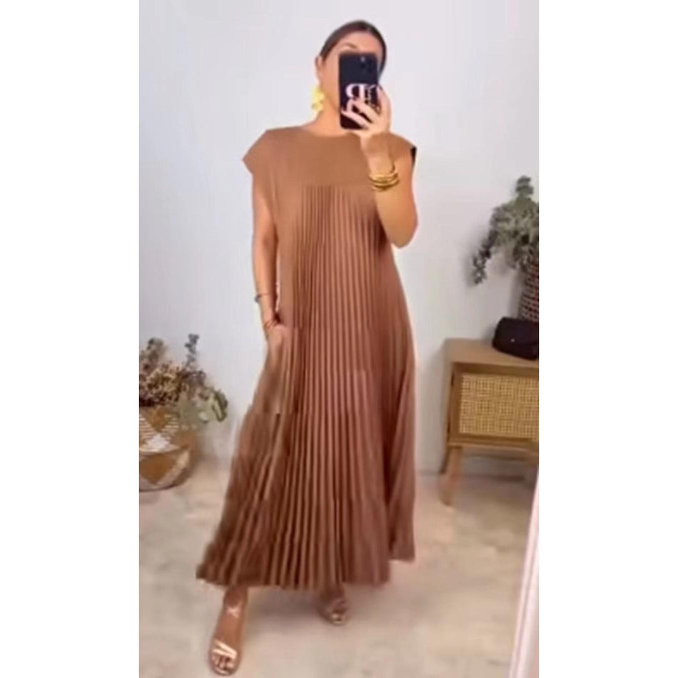 STOCK-Sleeveless Pleated Dress