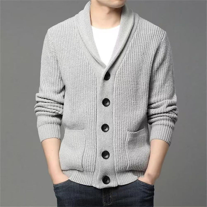 INSTOCK-Men’s Thick Wool Button Cardigan Green Nepal
