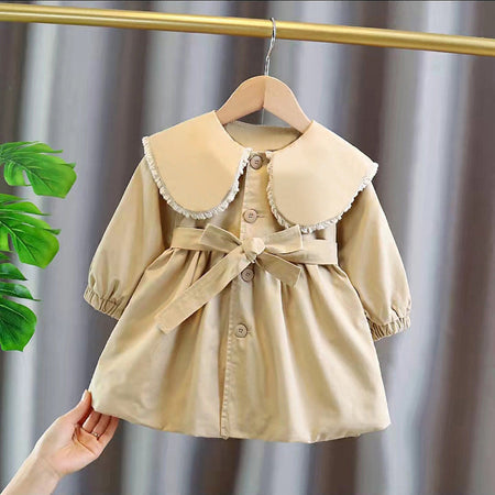 Girls Khaki Trench Coat 2026 Autumn Stylish Jacket – Spring Autumn Kids Fashion Nepal | Tudoholic