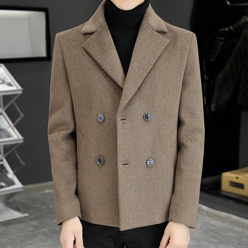 Men’s Cross-Border Double-Breasted Short Woolen Coat