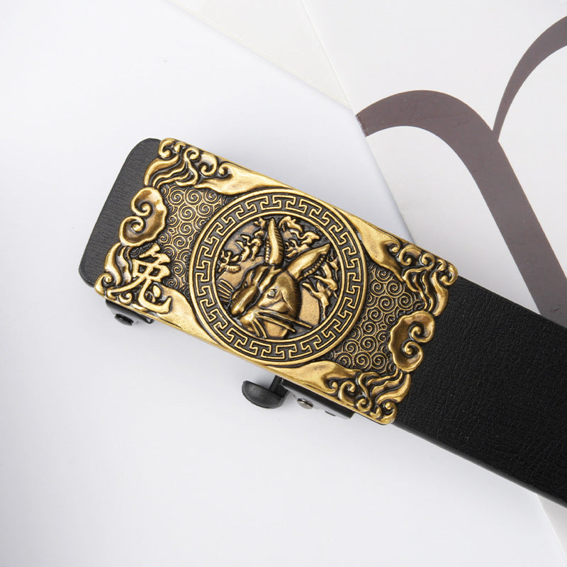 Zodiac Retro Men’s Cowhide Belt – Automatic Buckle