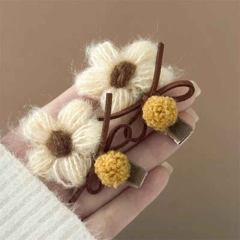 Velvet Flower Bangs Hair Clips Set