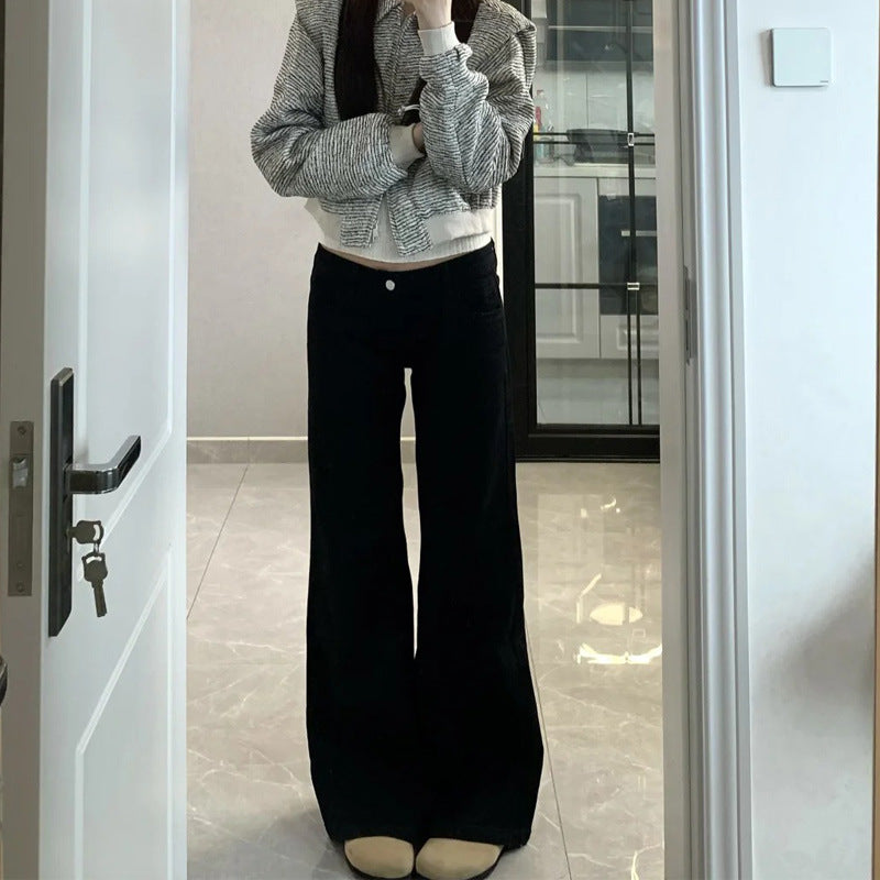 Black Fleece-Lined Wide-Leg Horseshoe Jeans