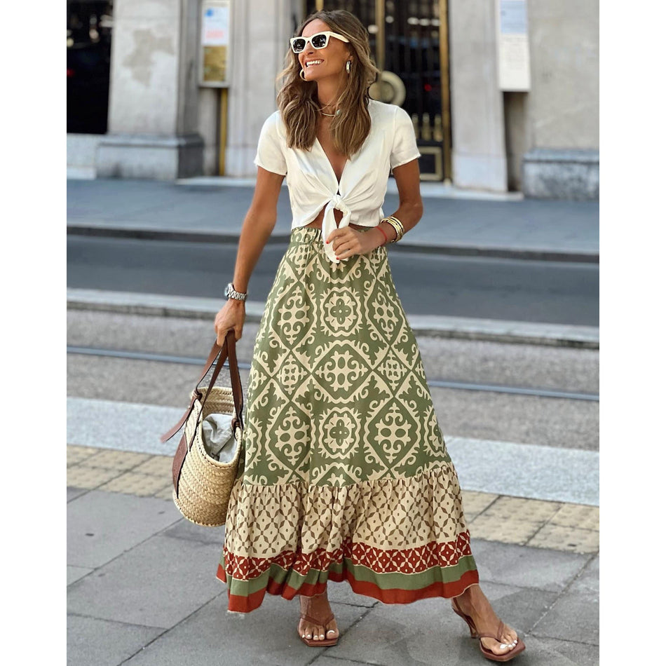 2026 Positioning Print Vacation Skirt - Instagram Casual Loose
