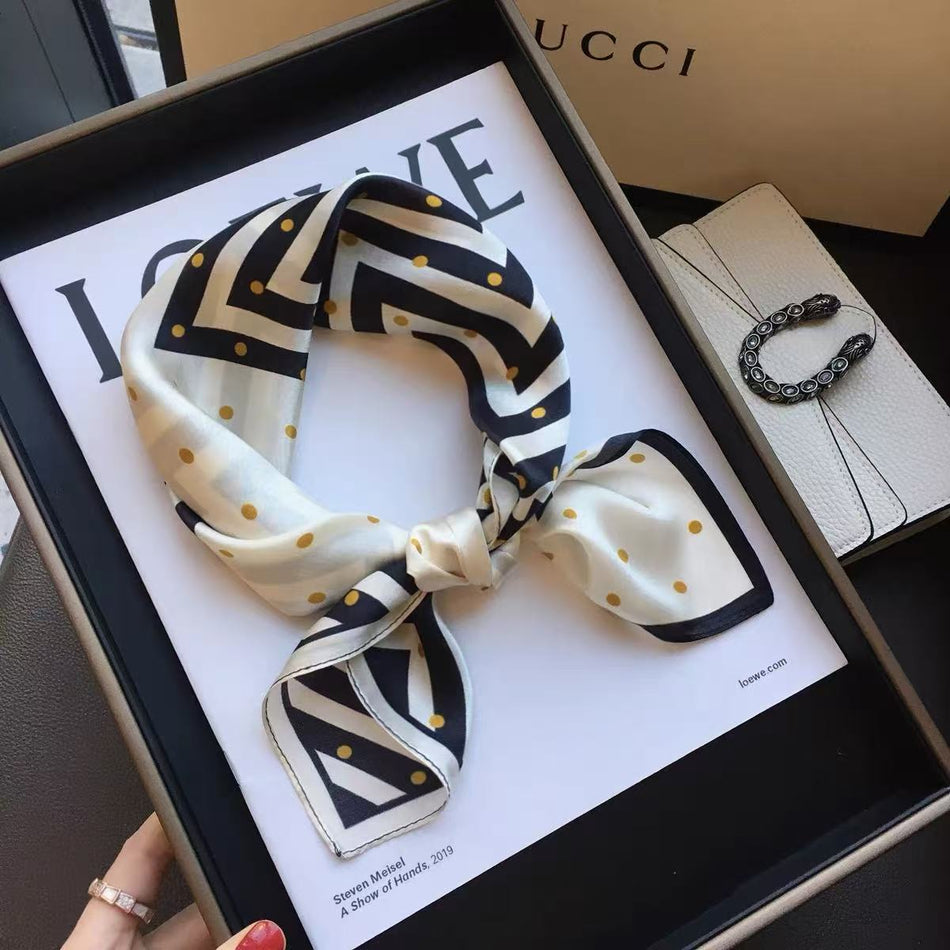 Korean Mulberry Silk Scarf | Summer Small Square Tie Scarf